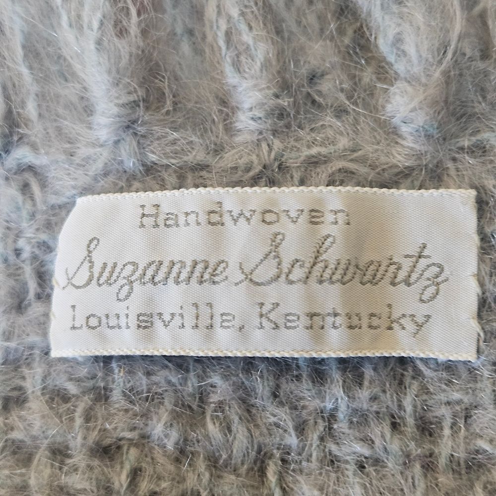 SUZANNE SCHWARTZ Kentucky Handwoven Mohair Wool Knit Shawl Wrap Scarf 29"x82" - Picture 9 of 9